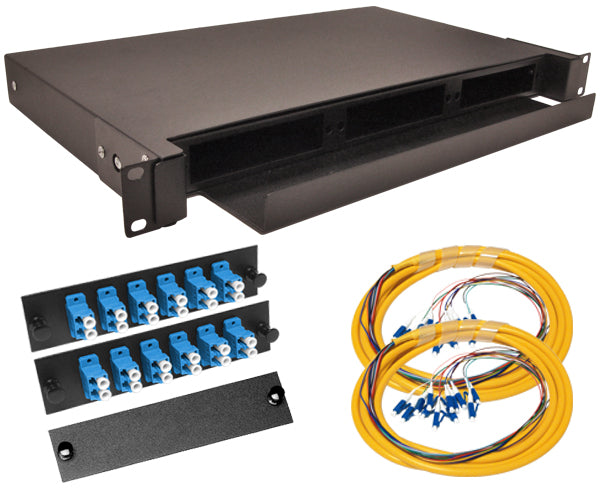 24-Strand Pre-Loaded Single Mode LC Slide-Out 1U Fiber Patch Panel with  Jacketed Pigtail Bundle